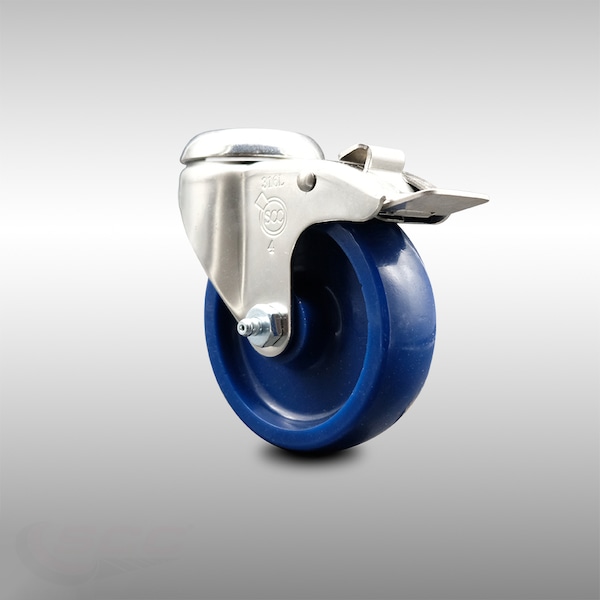 4 Inch 316SS Solid Polyurethane Swivel Bolt Hole Caster with Total Lock Brake